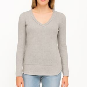 Nic + Zoe Vital Waffle V-Neck Layered Top in Gray Size Small